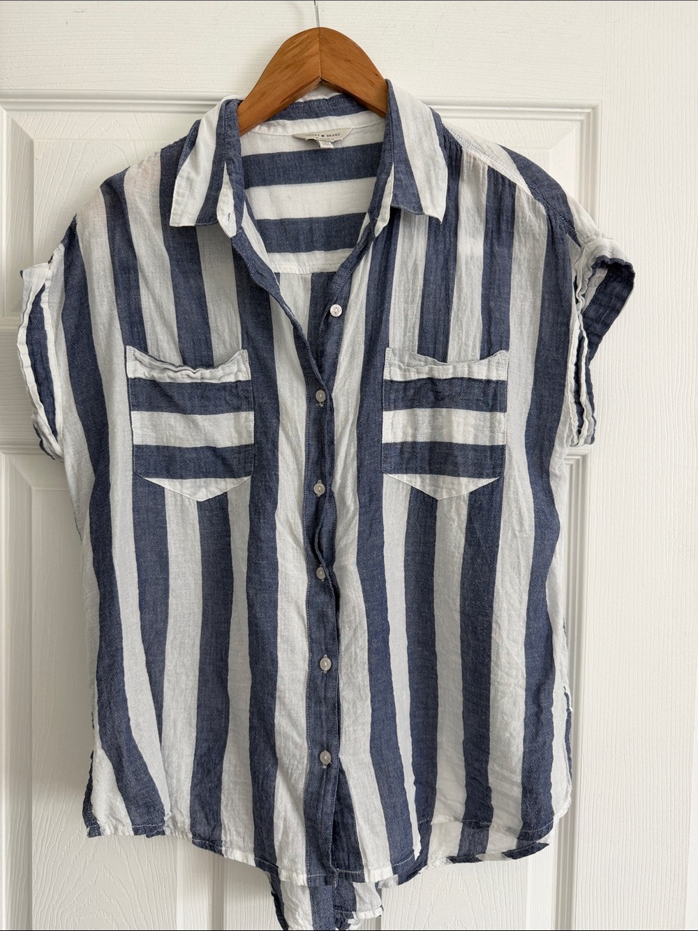 Lucky Brand Navy and White Striped Button-Up Shirt